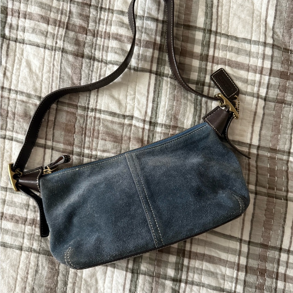 Coach Y2K blue suede shoulder bag